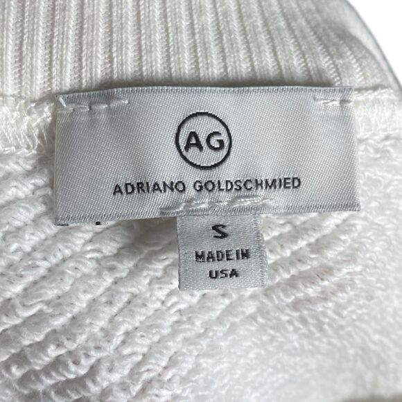 AG Adriano Goldschmied Womens S White Crop Sweatshirt Short Sleeve Boxy Raw Hem - Picture 3 of 13